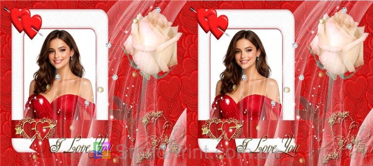 Кружка с фото I Love You с сердцами и розой