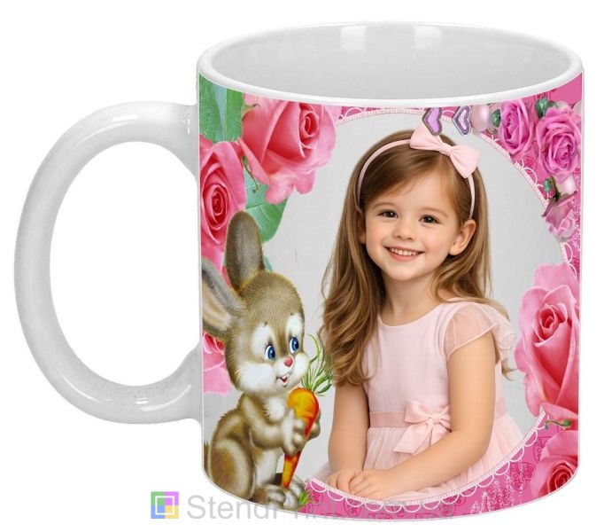 Горнятко з фото для дівчинки із зайчиком та трояндами милий подарунок замовити