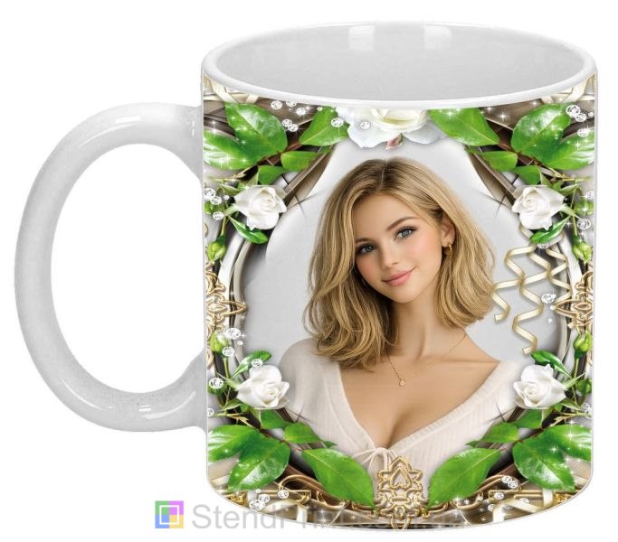 Чашка з фото білі троянди золотий декор персональний подарунок замовити