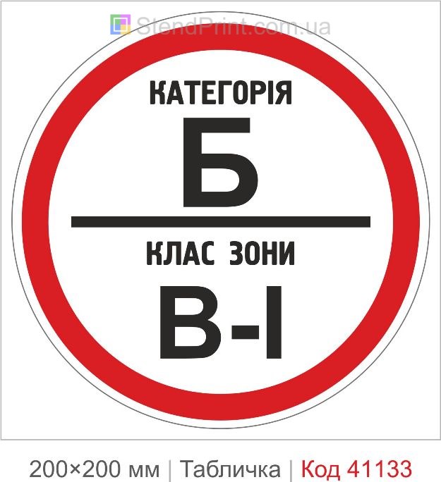 Табличка категорія Б клас зони В-I купити