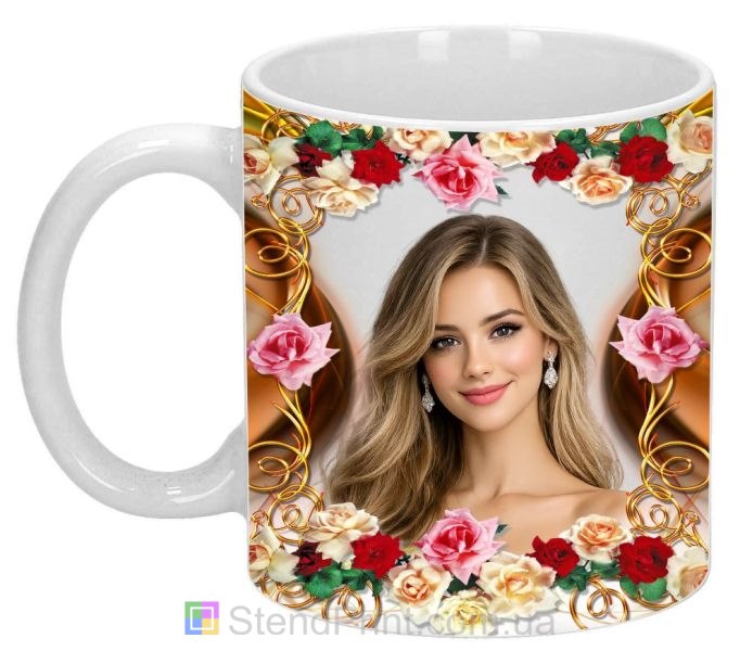 Кружка с фото для девушки с розами красивый подарок заказать