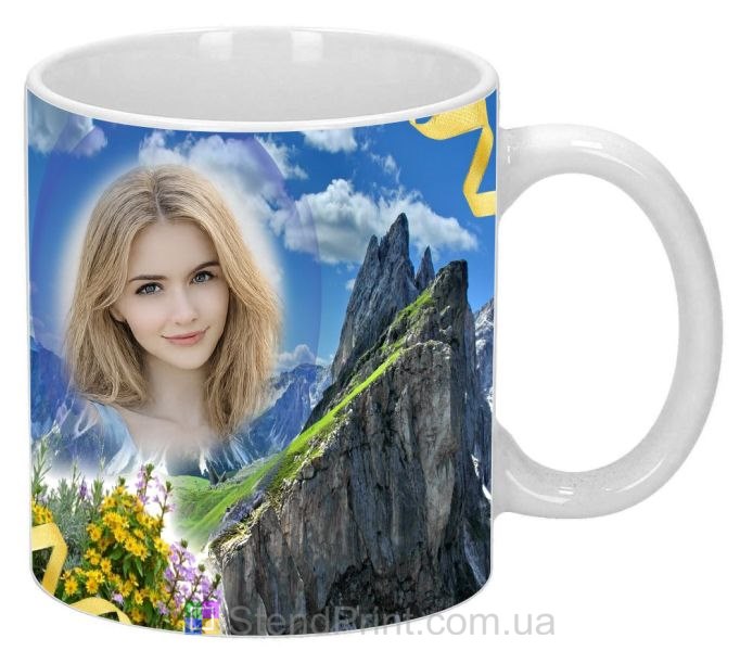 Кружка з фото вершин гір, гірський пейзаж — замовити