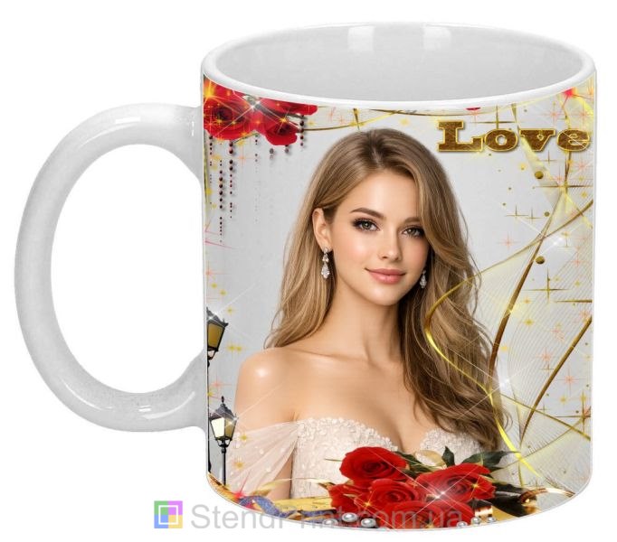 Кружка с фото для любимой Love с розами романтический подарок заказать
