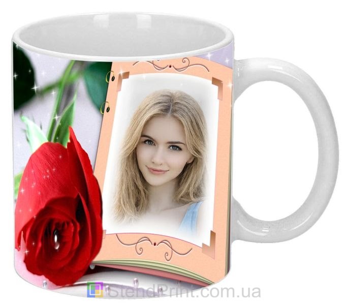Кружка с фото красная роза рамка альбомный стиль заказать