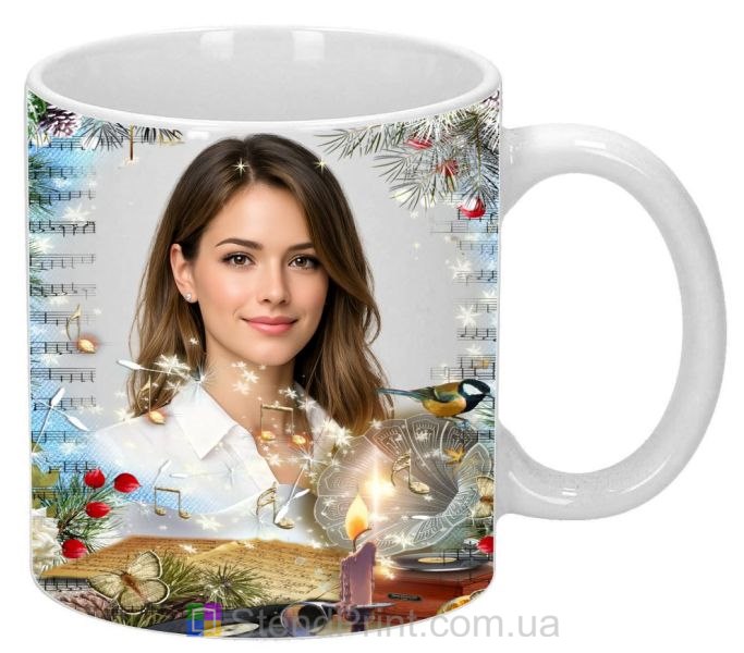 Кружка з фото — новорічний подарунок для дівчини із зимовим дизайном, замовити
