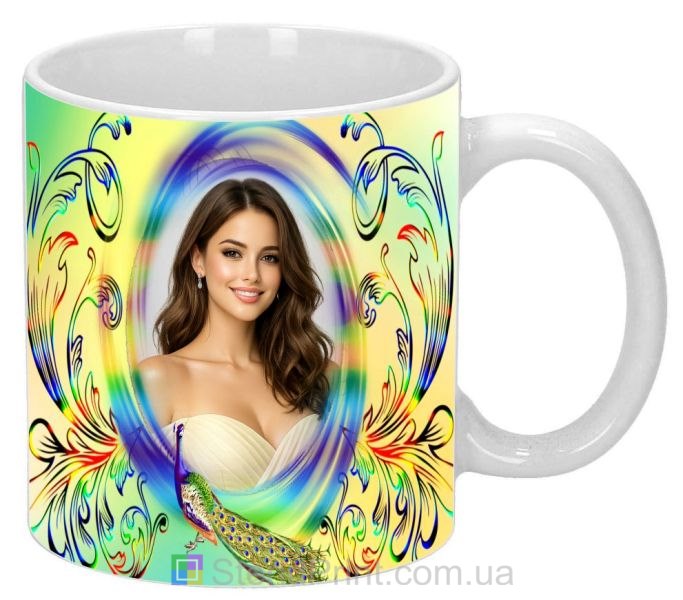 Кружка с фото для девушки с павлином яркий подарок заказать онлайн