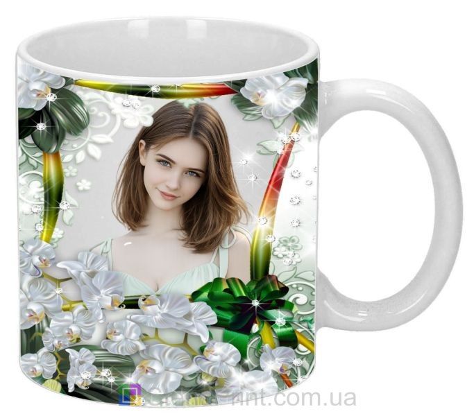 Чашка з фото білосніжні орхідеї ніжний подарунок замовити