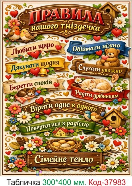 Постер правила нашого гніздечка настінний декор купити