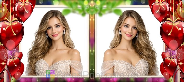 Кружка с фото с сердцами и золотыми лентами романтический подарок заказать