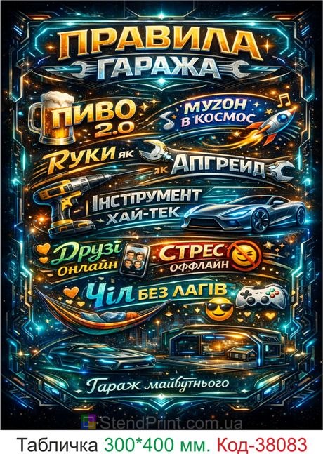 Табличка правила гаража купить неоновый декор гараж