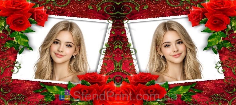 Чашка с фото для девушки с красными розами заказать подарок