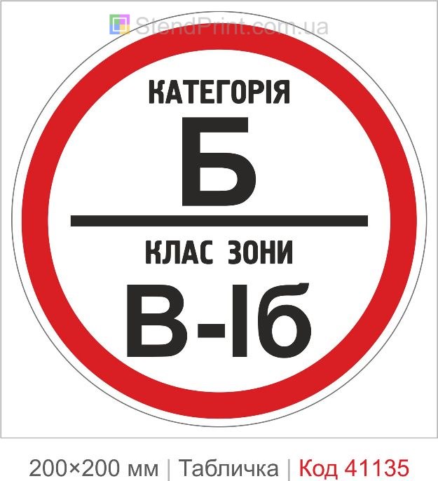 Табличка категорія Б клас зони В-Iб купити