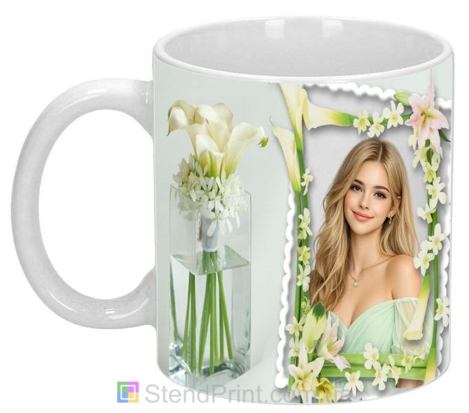 Чашка с фото для девушки с каллами нежный подарок заказать