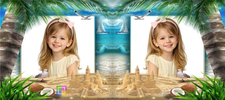 Чашка з фото морське узбережжя, піщаний замок, пальма — замовити