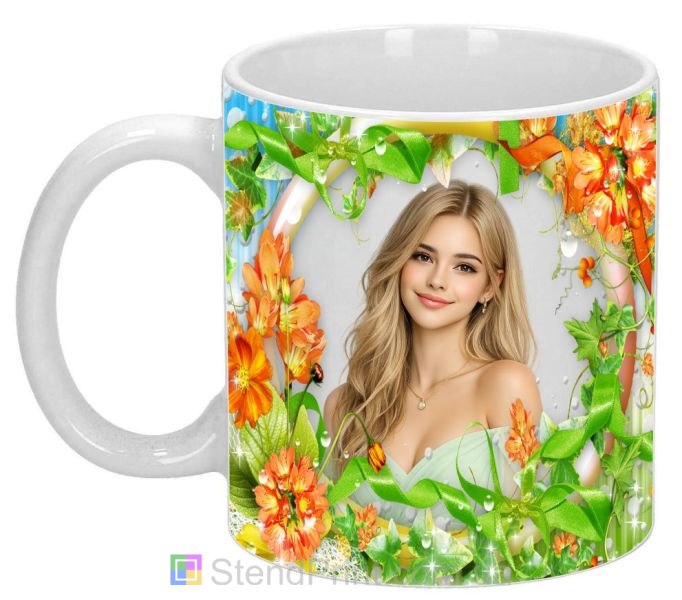 Чашка з фото яскраві літні квіти та зелені пелюстки — персональний дизайн, замовити онлайн