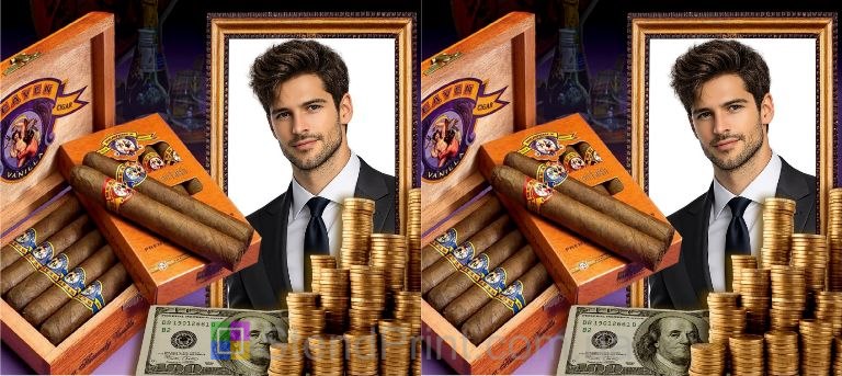 Чашка с фото в стиле роскоши с сигарами и золотом персональный подарок мужчине заказать