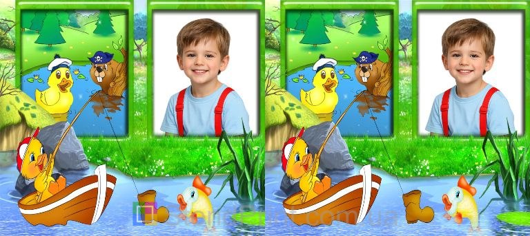 Дитяча кружка з фото каченя з вудкою в човні