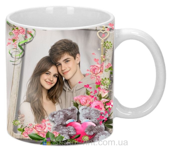 Кружка с фото мишки розы ключ любви романтический подарок заказать