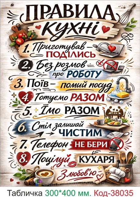 Табличка правила кухни купить декор на кухню