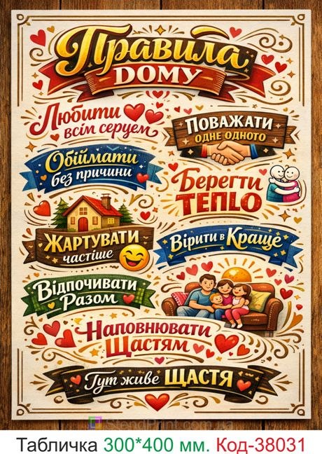 Купити табличку правила дому яскравий постер на стіну