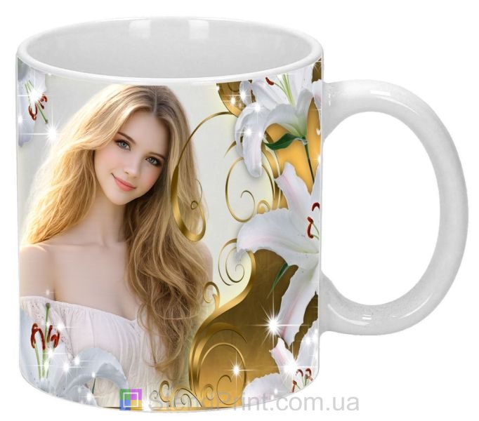Чашка с фото белые лилии нежный цветочный подарок заказать