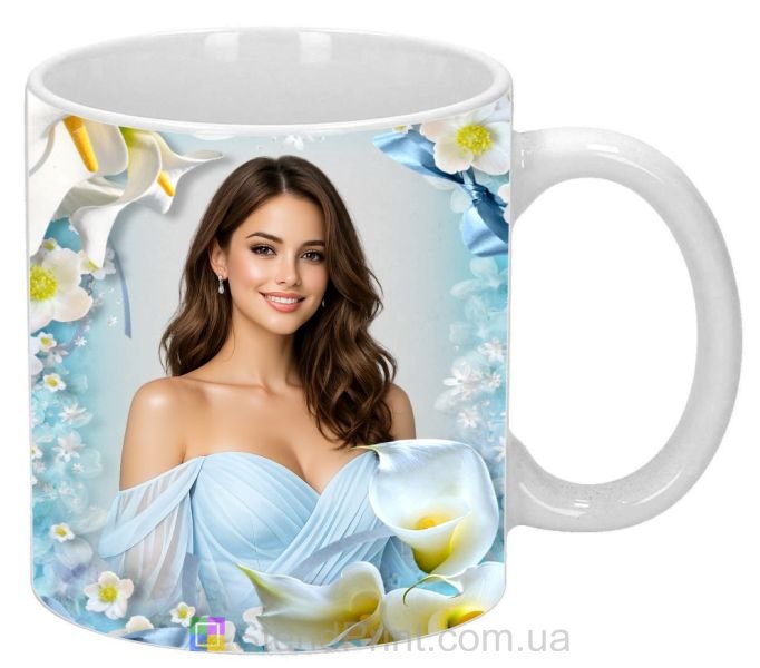 Кружка с фото для девушки с цветами нежный подарок заказать