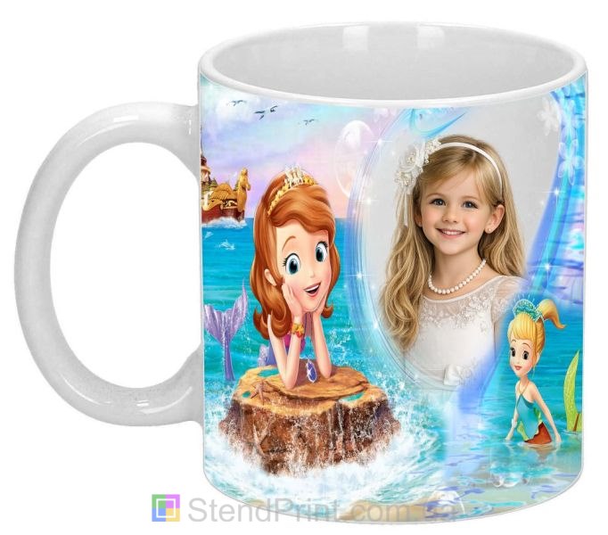 Детская кружка с фото русалочки и сердечко