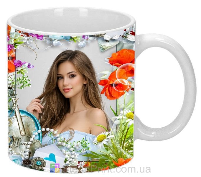 Чашка з фото для дівчини з квітами красивий подарунок замовити