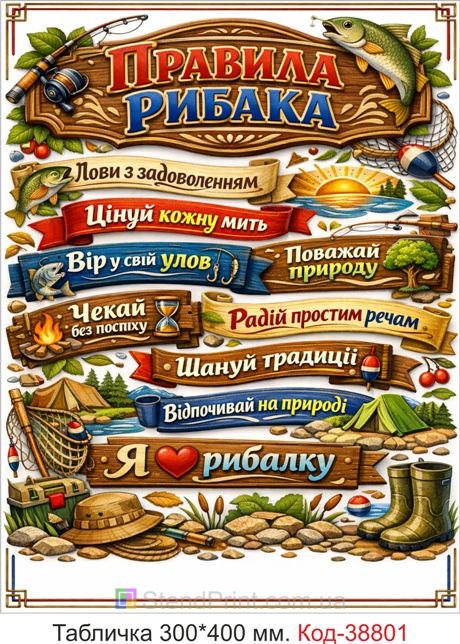 Табличка правила рыбака купить постер для рыбалки