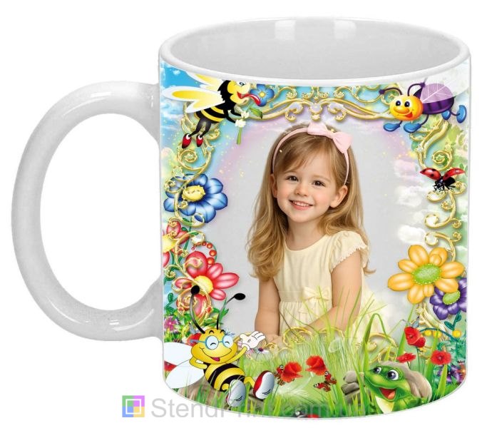 Дитяча кружка з фото — бджілки та літні квіти