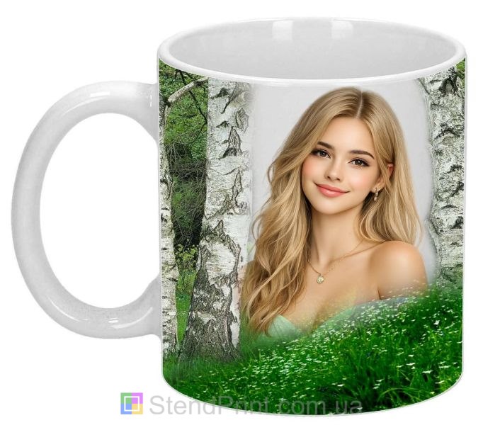 Кружка с фото весенний подарок подруге с природным дизайном