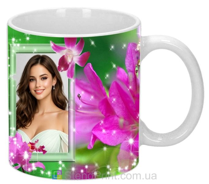 Кружка з фото для дівчини ніжний подарунок кружка з орхідеями замовити