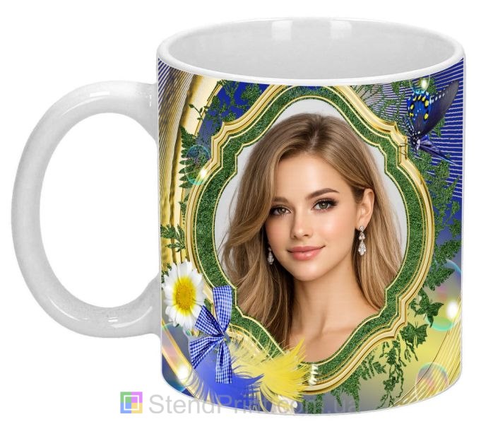 Чашка з фото для дівчини з квітами та рамкою — стильний подарунок, замовити