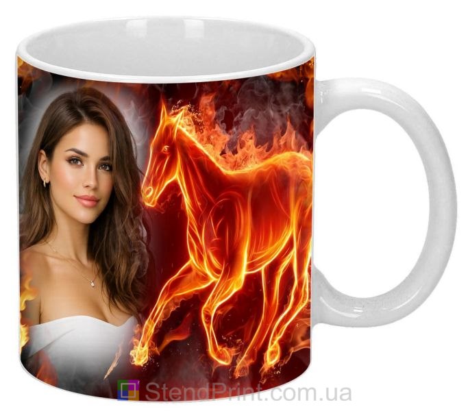 Чашка с фото огненная лошадь пламя заказать