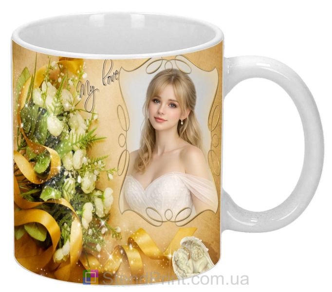 ружка с фото в золотом цветочном коллаже элегантный персональный подарок заказать