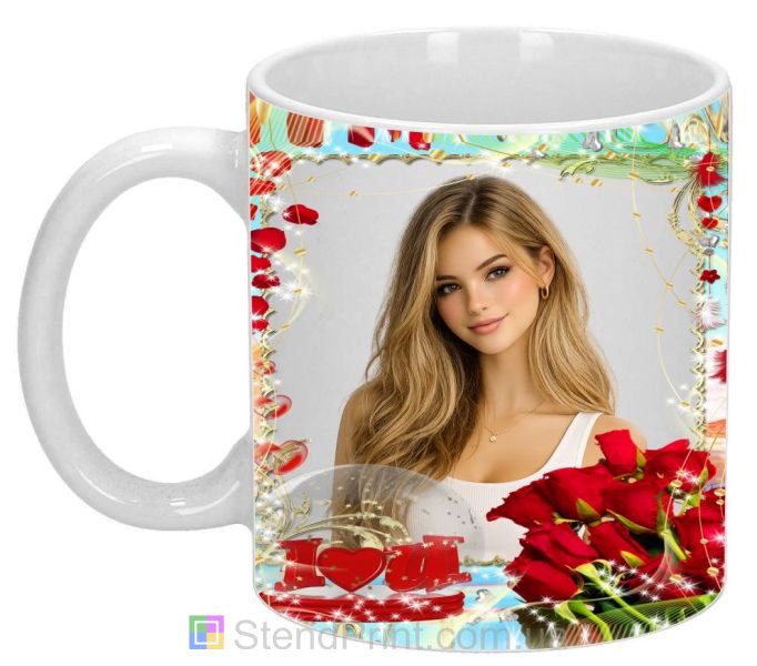 Кружка с фото для любимой с розами Love оригинальный романтический подарок заказать