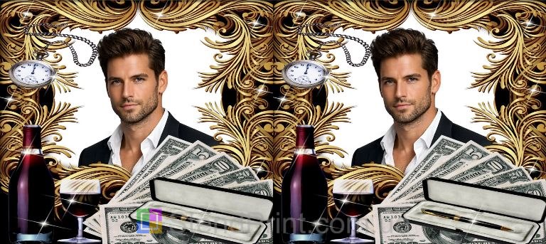 Чашка з фото на подарунок чоловіку із золотим декором і грошима