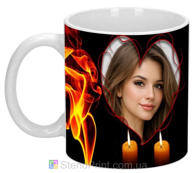 Чашка з фото для коханої з вогняним серцем оригінальний романтичний подарунок замовити