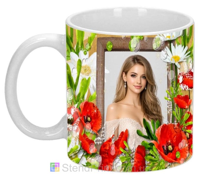 Кружка з фото з маками та ромашками для коханої оригінальний подарунок