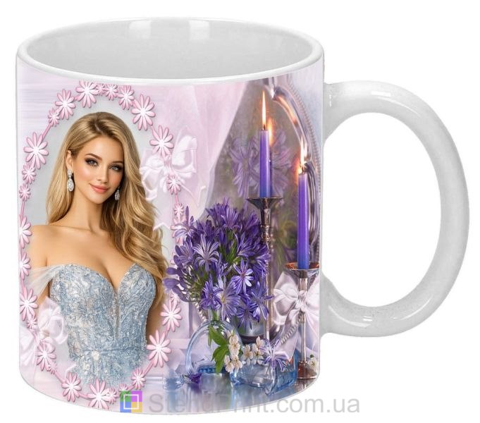 Чашка с фото цветы свечи весенний дизайн заказать