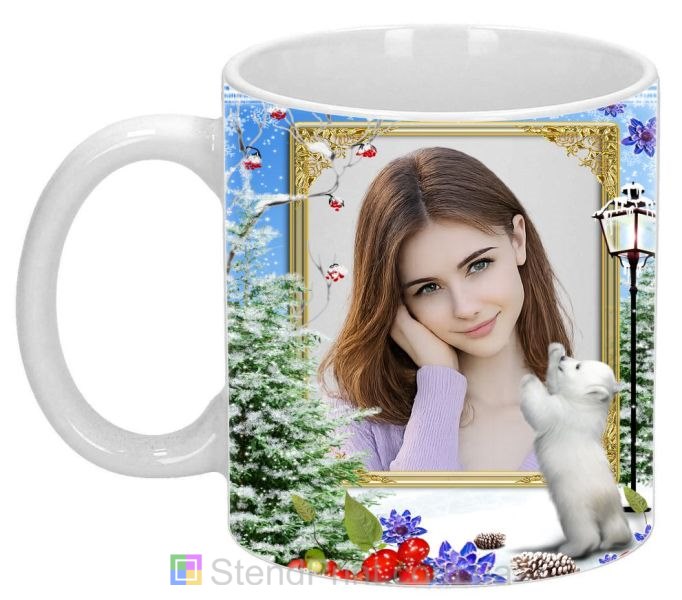Кружка з фото зимова з ялиною в снігу та ведмежам