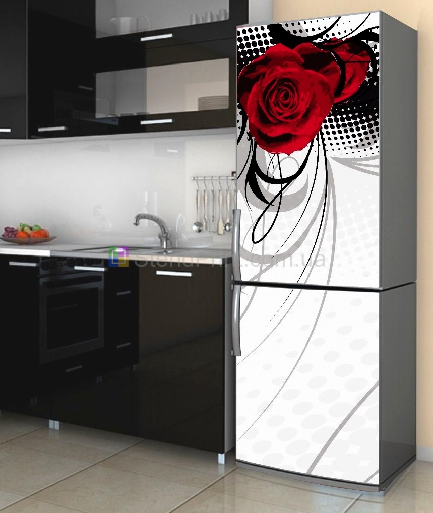 Наклейка на холодильник красная роза