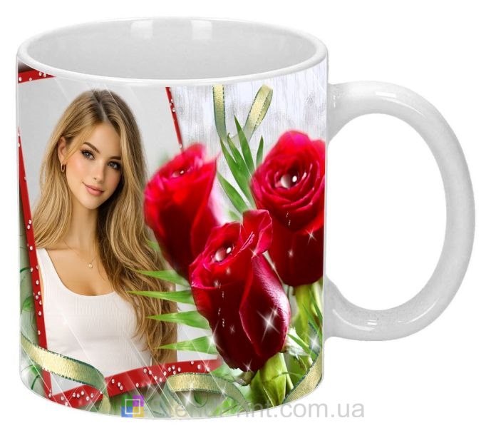 Кружка с фото три красные розы персональный подарок заказать фотопечать