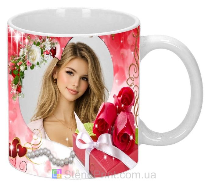Чашка з фото з трояндами та подарунком романтичний персональний подарунок для коханої замовити