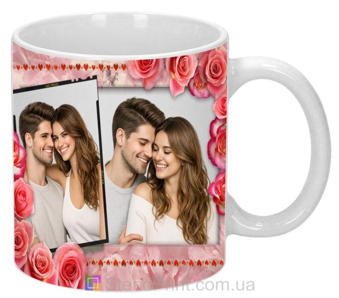Кружка с фото в романтическом стиле с розами персональный подарок любимым заказать