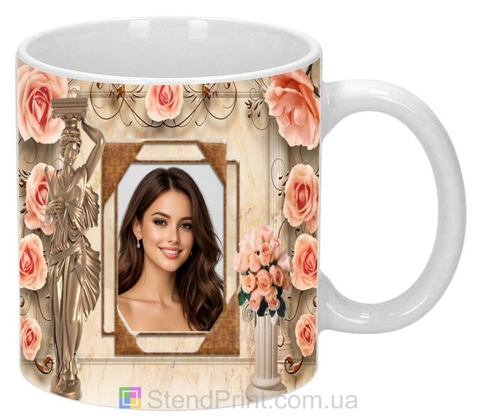 Кружка с фото для девушки с розами элегантный подарок заказать