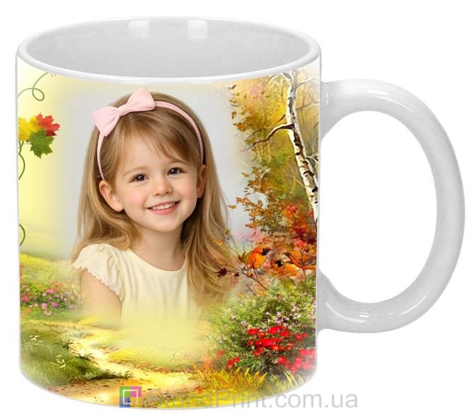 Чашка з фото осінній ліс із листям і птахами персональний друк купити онлайн
