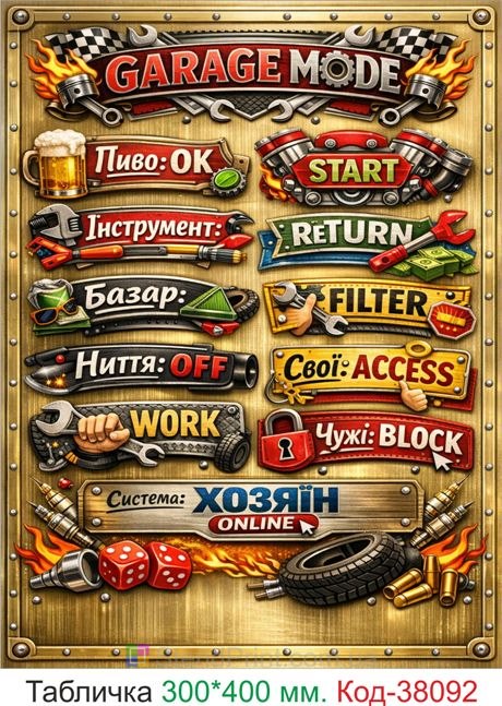 Табличка garage mode купить декор гараж стиль айти