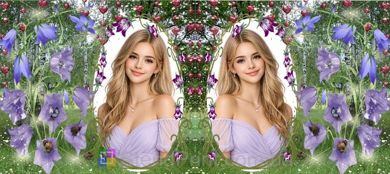 Кружка с фото с фиолетовыми цветами и лесным дизайном нежный природный подарок заказать