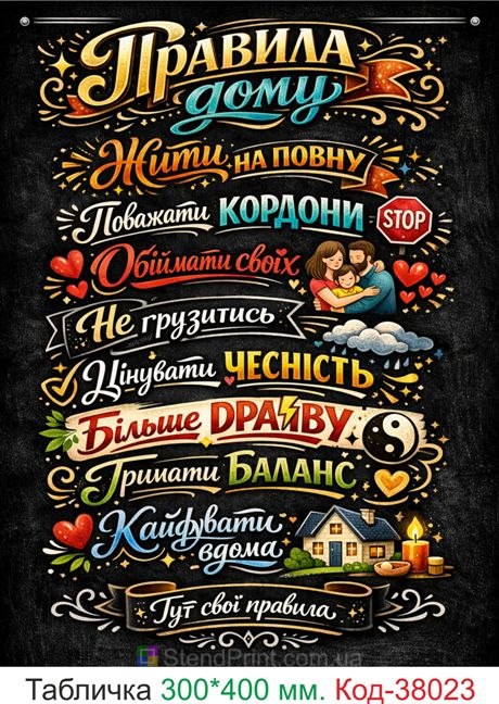 Купити табличку правила дому стильний постер на стіну